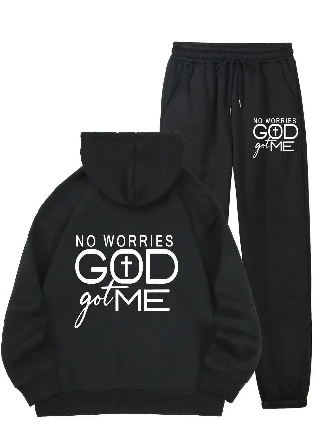 No Worries GOD Got Me Hoodie Sweatsuit - God Cloth