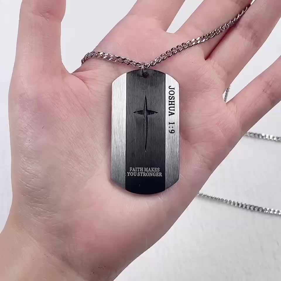 Black Stainless Steel Bible Verse Cross Necklace for Men - God Cloth