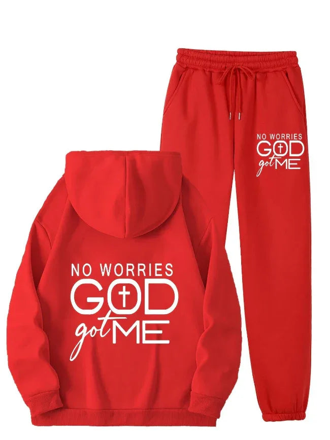 No Worries GOD Got Me Hoodie Sweatsuit - God Cloth