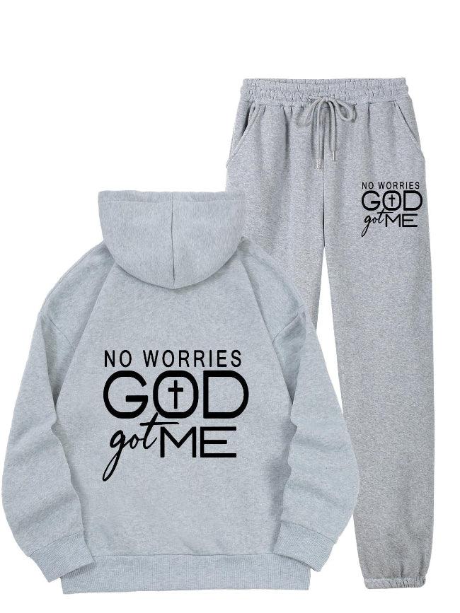 No Worries GOD Got Me Hoodie Sweatsuit - God Cloth