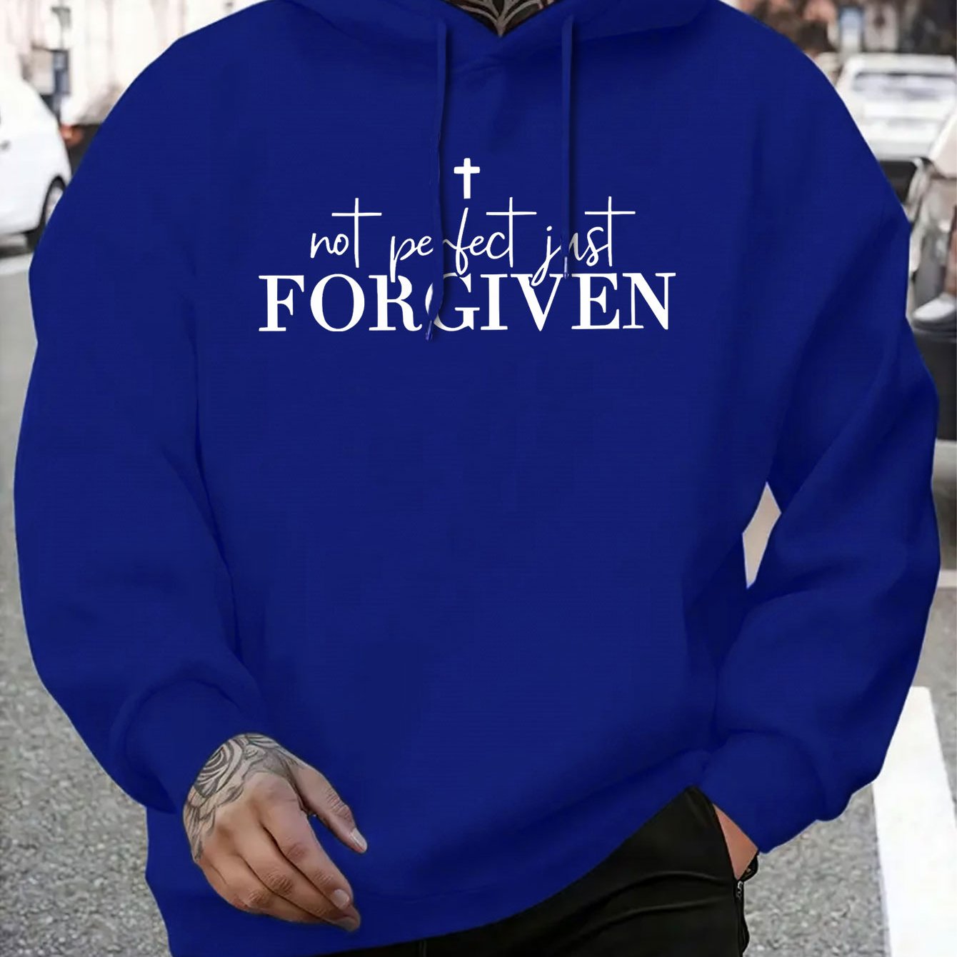 Men's "Not Perfect FORGIVEN" Cross Print Hoodie