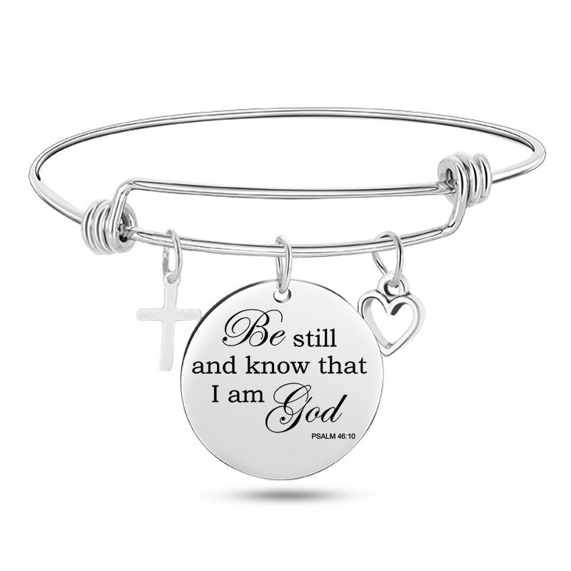 Lady's Bible Scripture Stainless Steel Bangle Bracelet