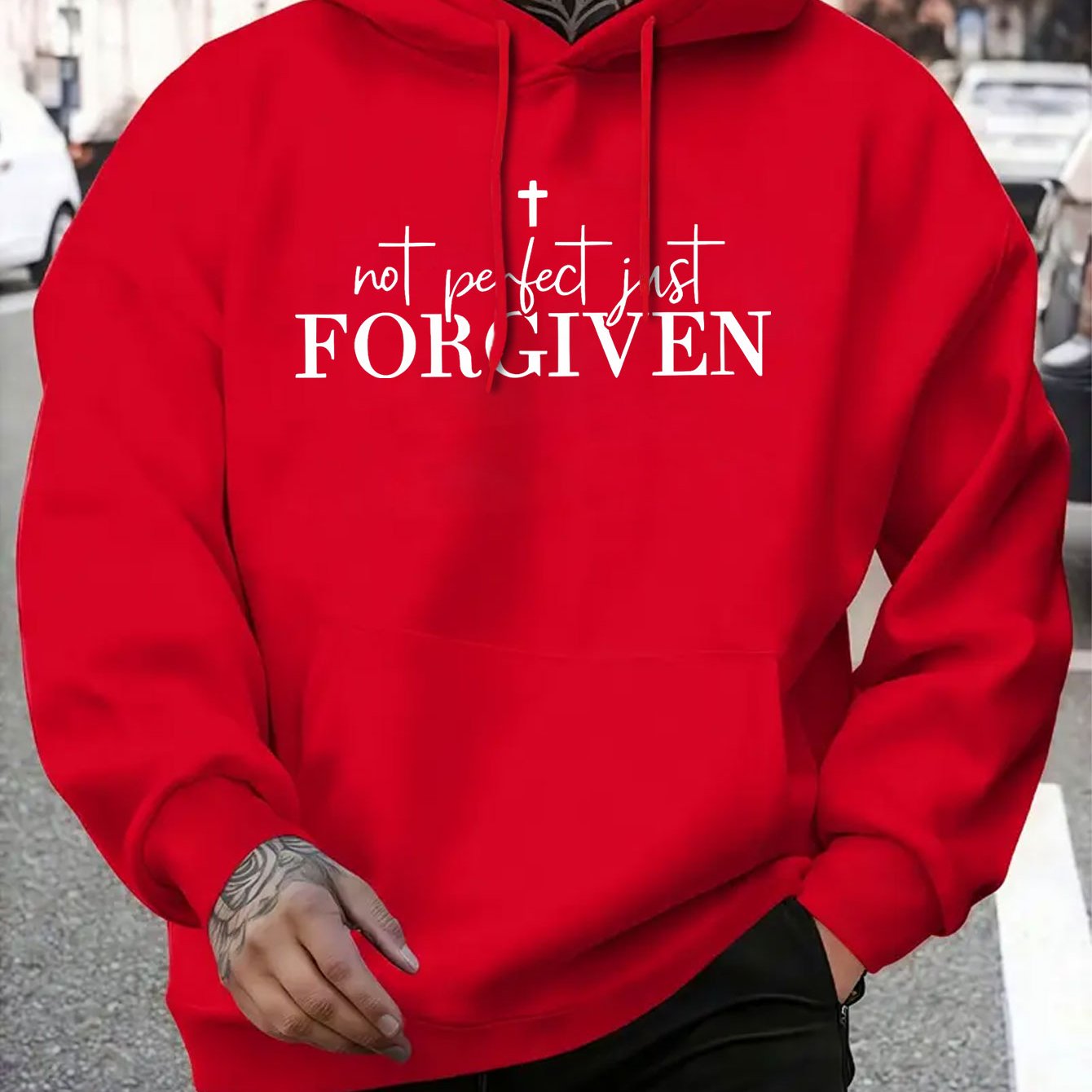 Men's "Not Perfect FORGIVEN" Cross Print Hoodie
