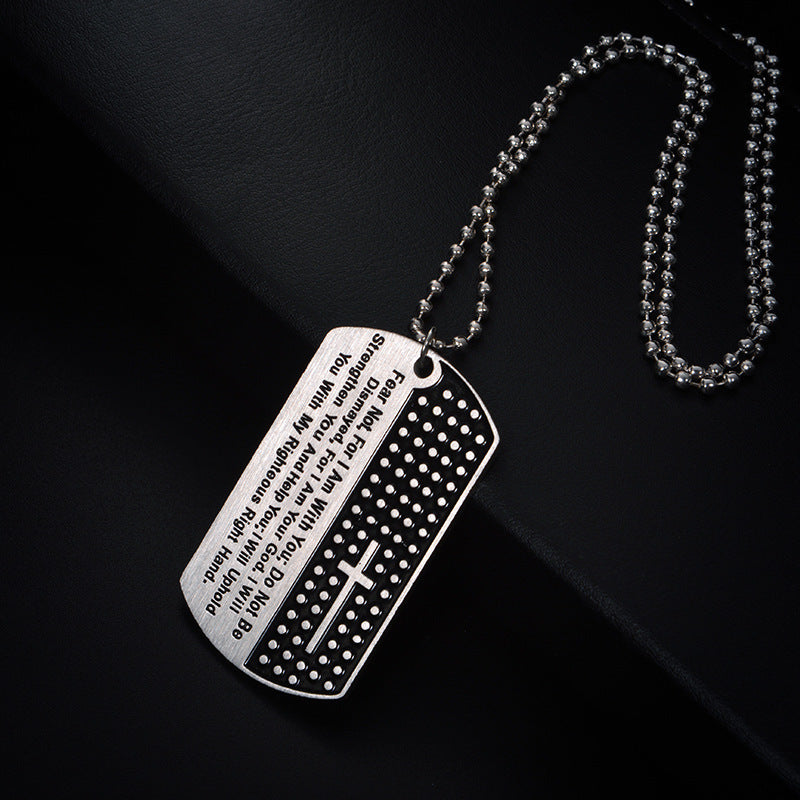 Stainless Steel Dog Tag Black Bible Verse Necklace