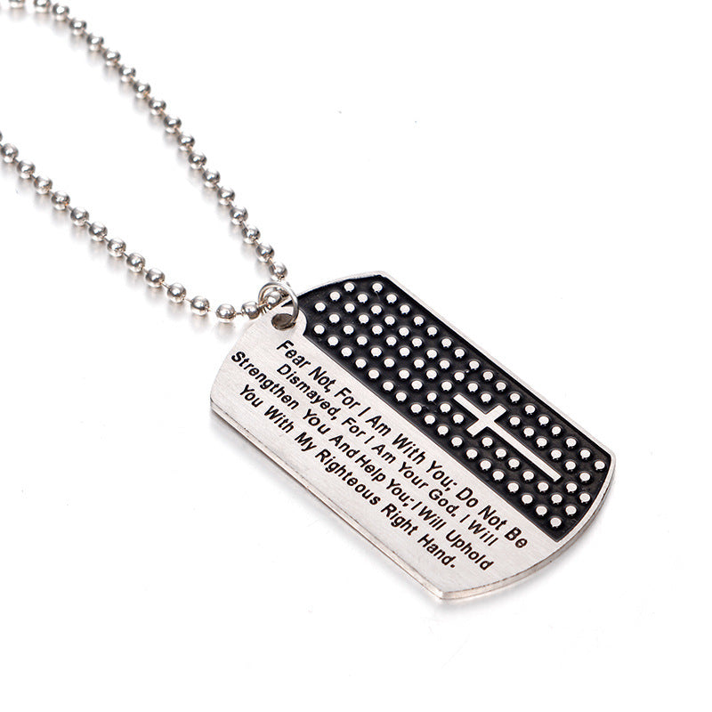 Stainless Steel Dog Tag Black Bible Verse Necklace