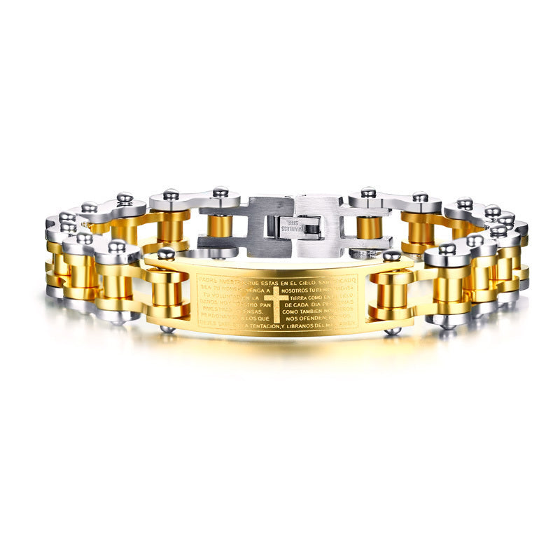 Men's Gold Titanium Steel Cross Scripture Bracelet