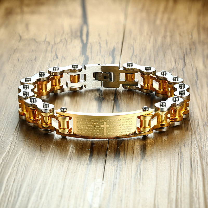 Men's Gold Titanium Steel Cross Scripture Bracelet