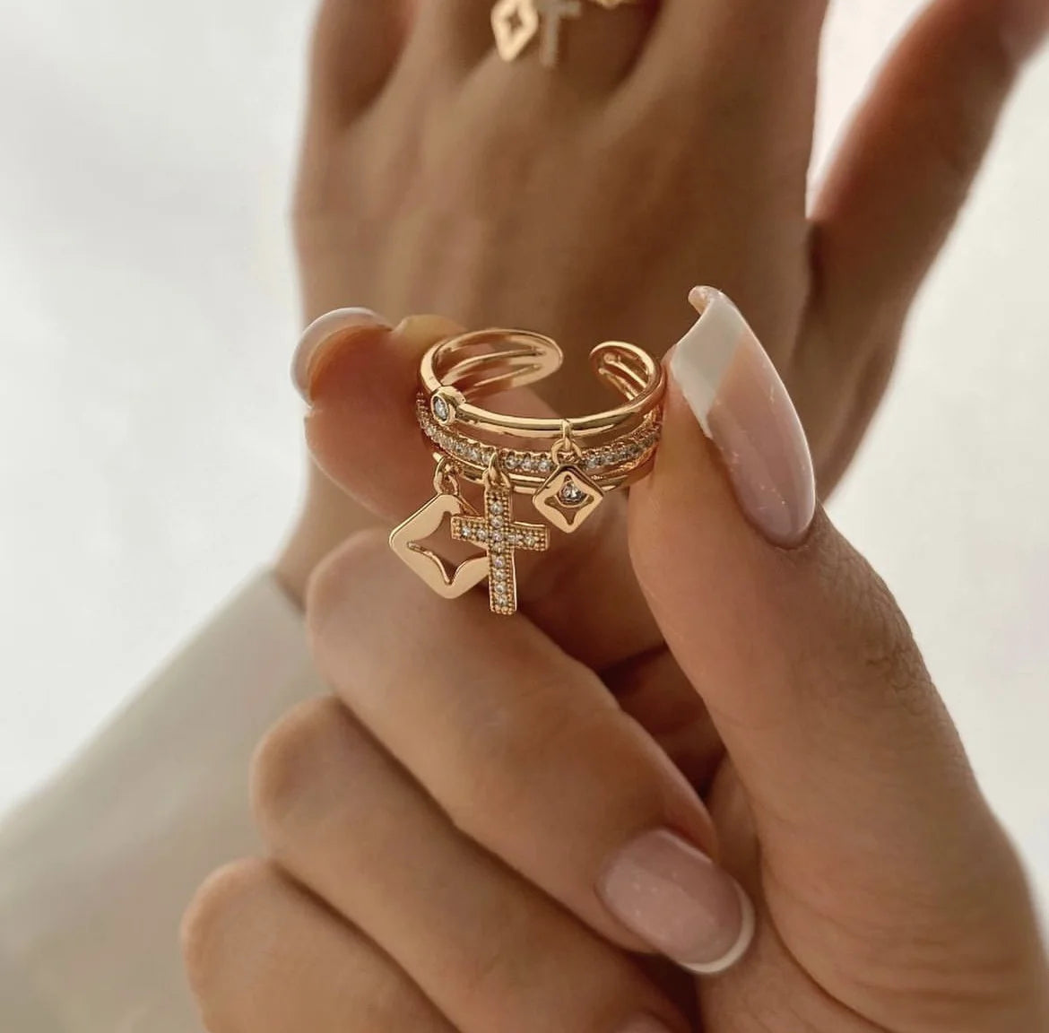 18K Gold Plated Stacked Cross Ring