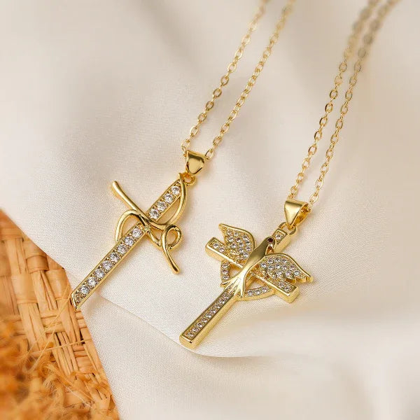 18K Gold Zircon Cross Necklaces - God Cloth