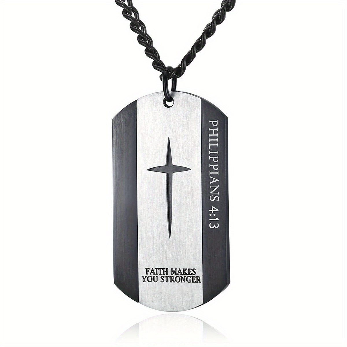 Black Stainless Steel Bible Verse Cross Necklace for Men
