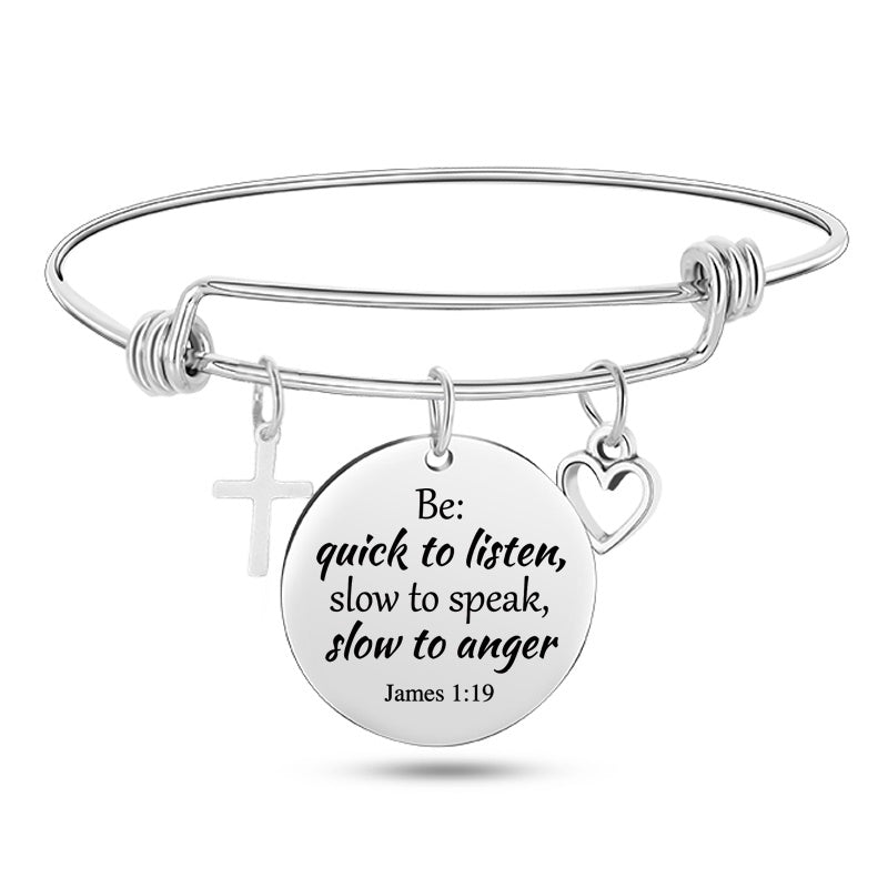 Lady's Bible Scripture Stainless Steel Bangle Bracelet