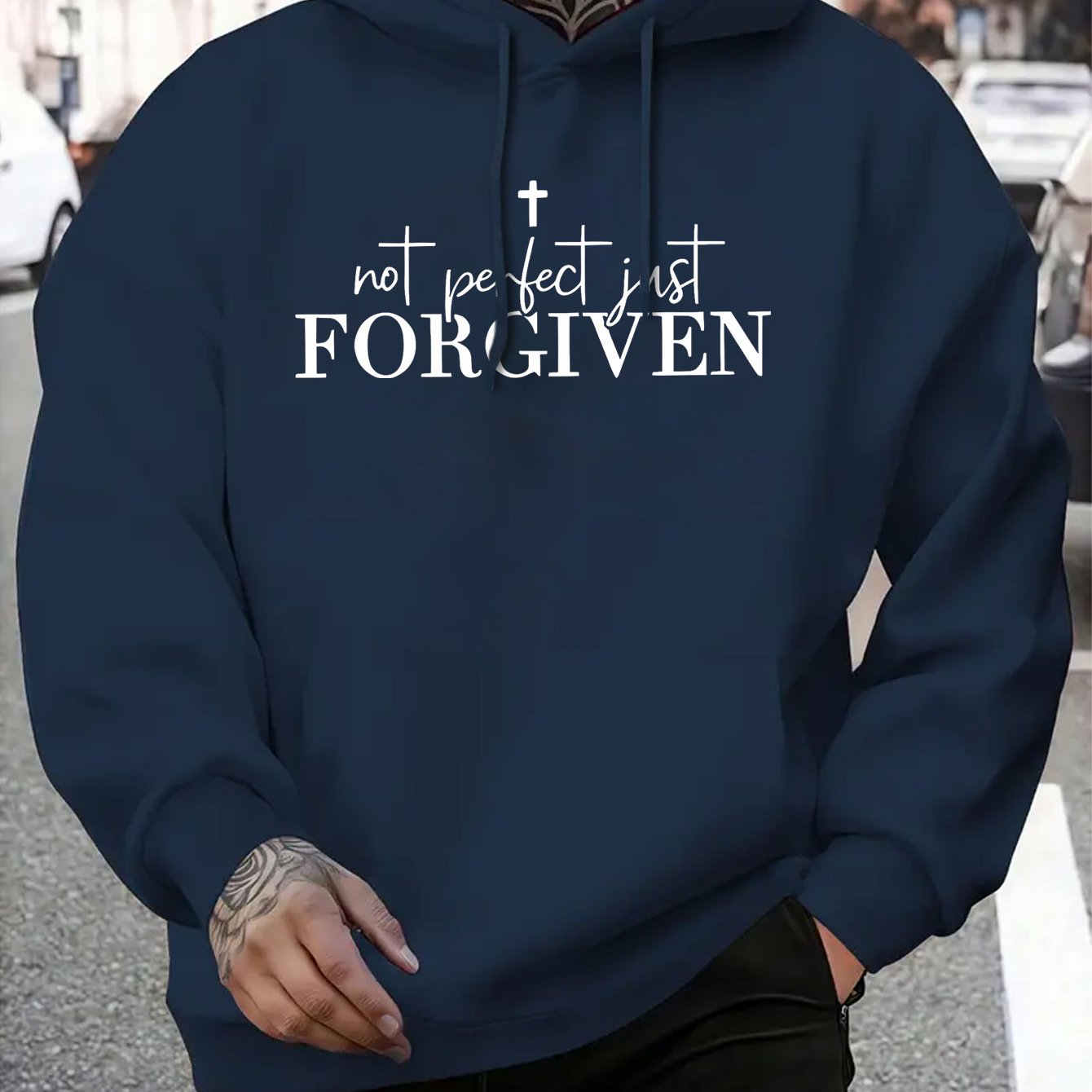 Men's "Not Perfect FORGIVEN" Cross Print Hoodie