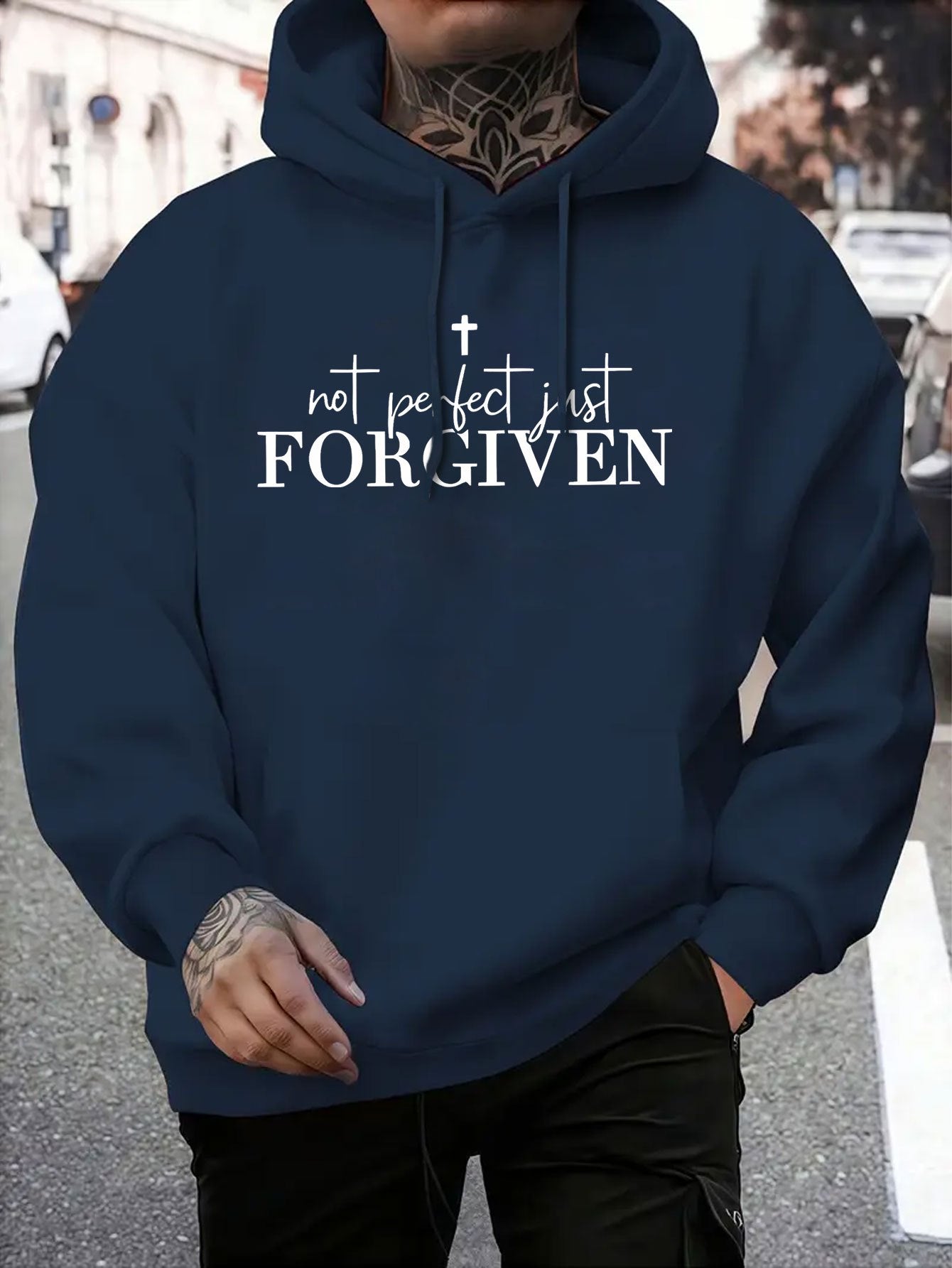 Men's "Not Perfect FORGIVEN" Cross Print Hoodie