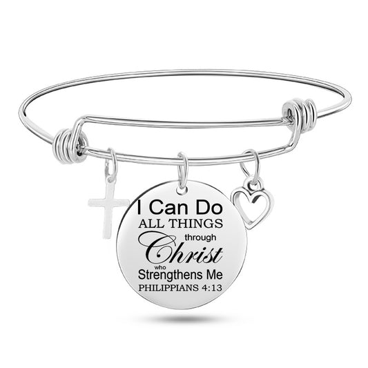 Lady's Bible Scripture Stainless Steel Bangle Bracelet