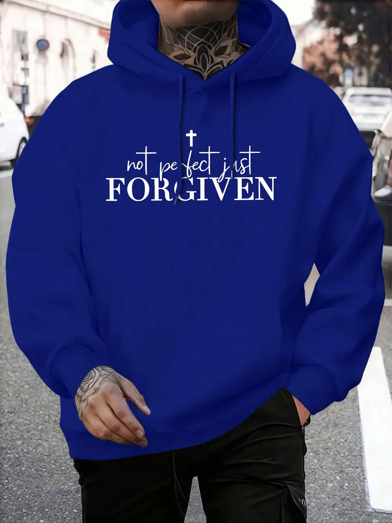 Men's "Not Perfect FORGIVEN" Cross Print Hoodie