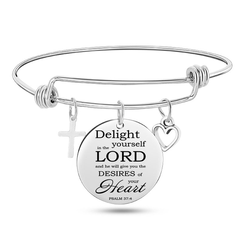 Lady's Bible Scripture Stainless Steel Bangle Bracelet