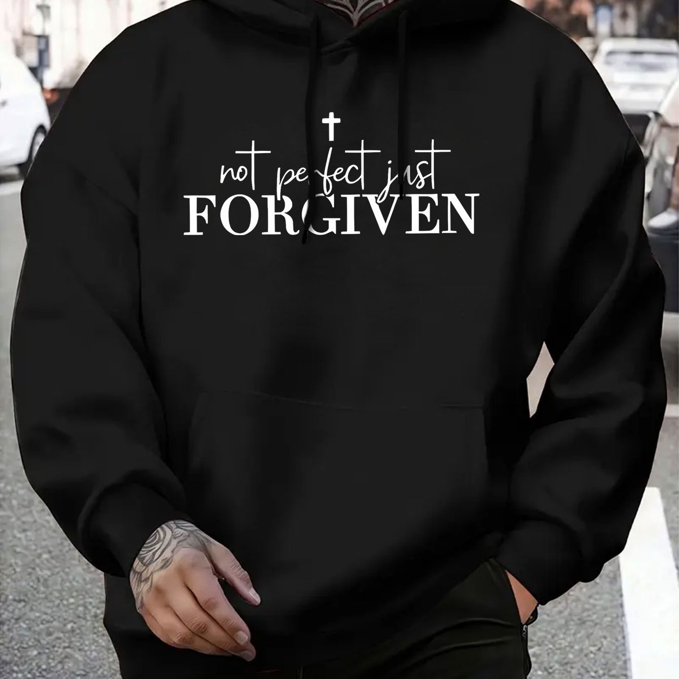 Men's "Not Perfect FORGIVEN" Cross Print Hoodie