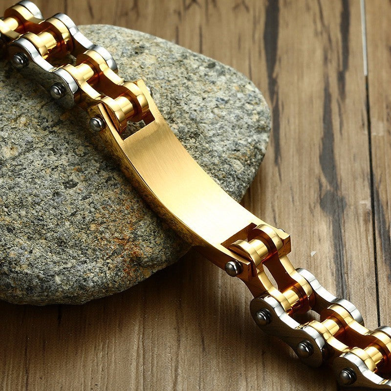 Men's Gold Titanium Steel Cross Scripture Bracelet