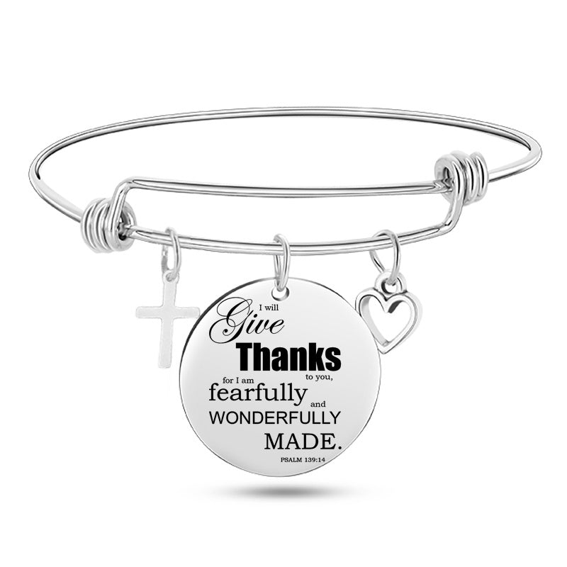 Lady's Bible Scripture Stainless Steel Bangle Bracelet