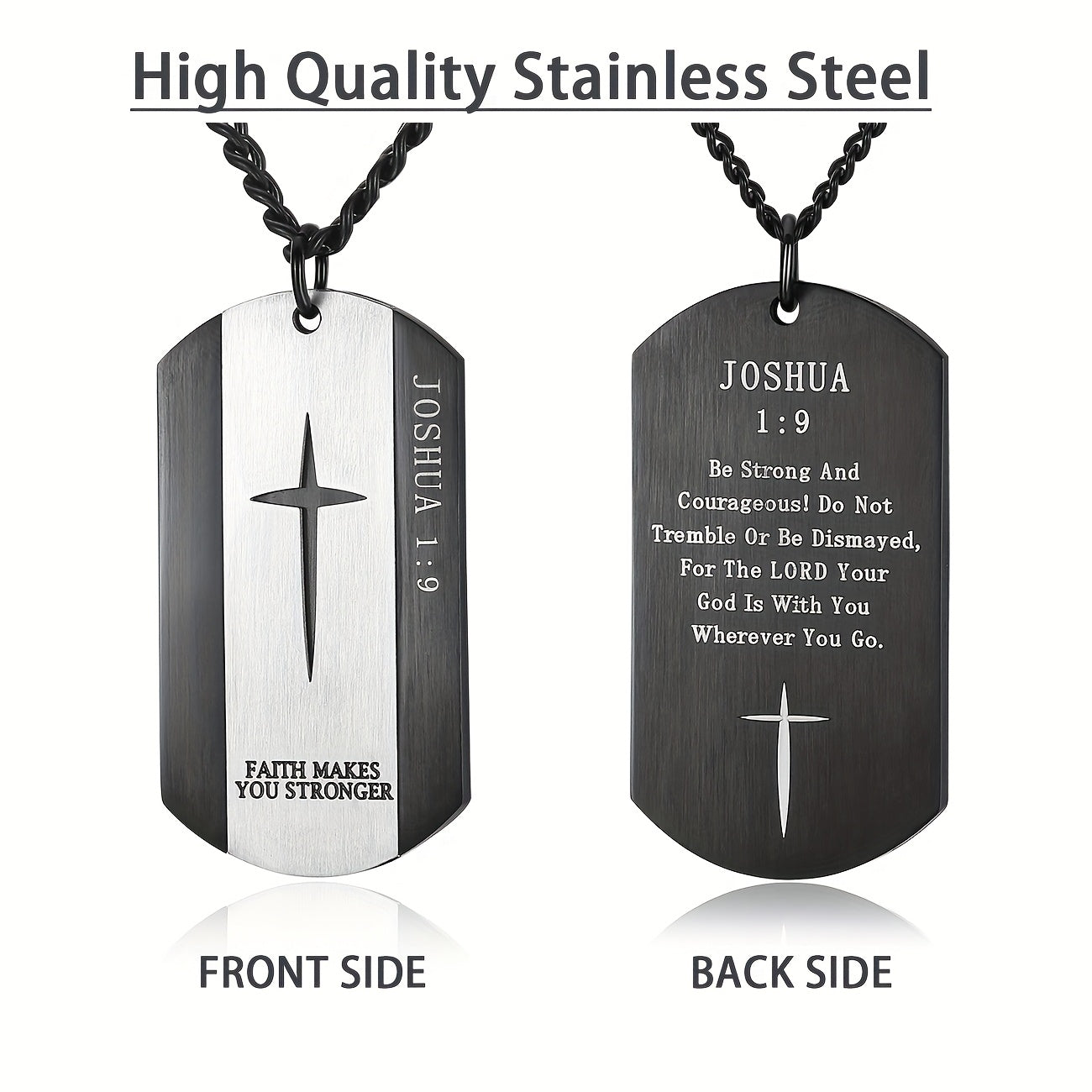 Black Stainless Steel Bible Verse Cross Necklace for Men