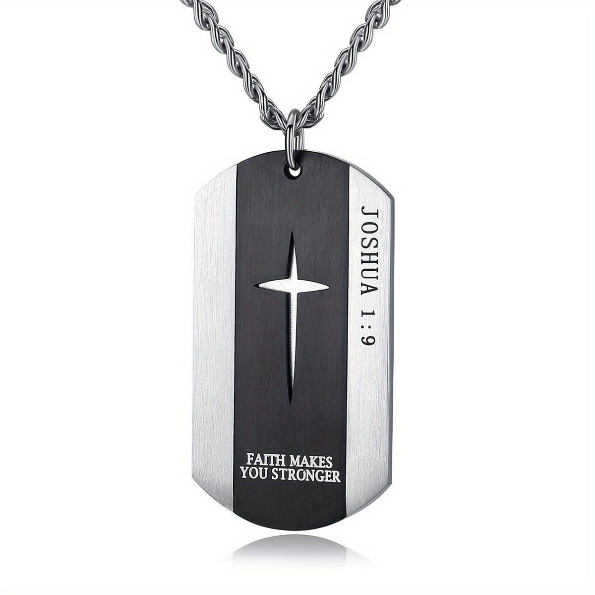 Black Stainless Steel Bible Verse Cross Necklace for Men