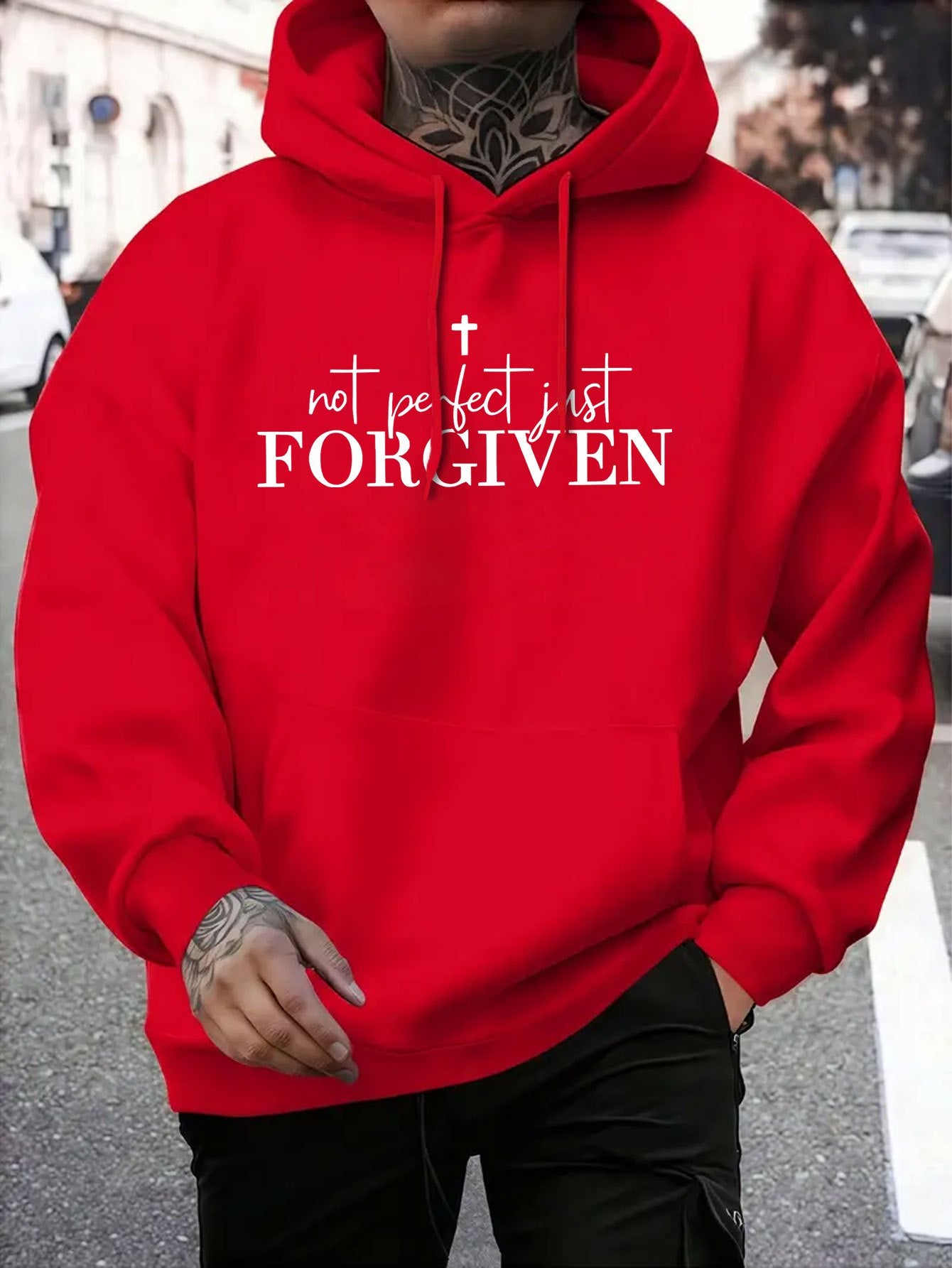 Men's "Not Perfect FORGIVEN" Cross Print Hoodie