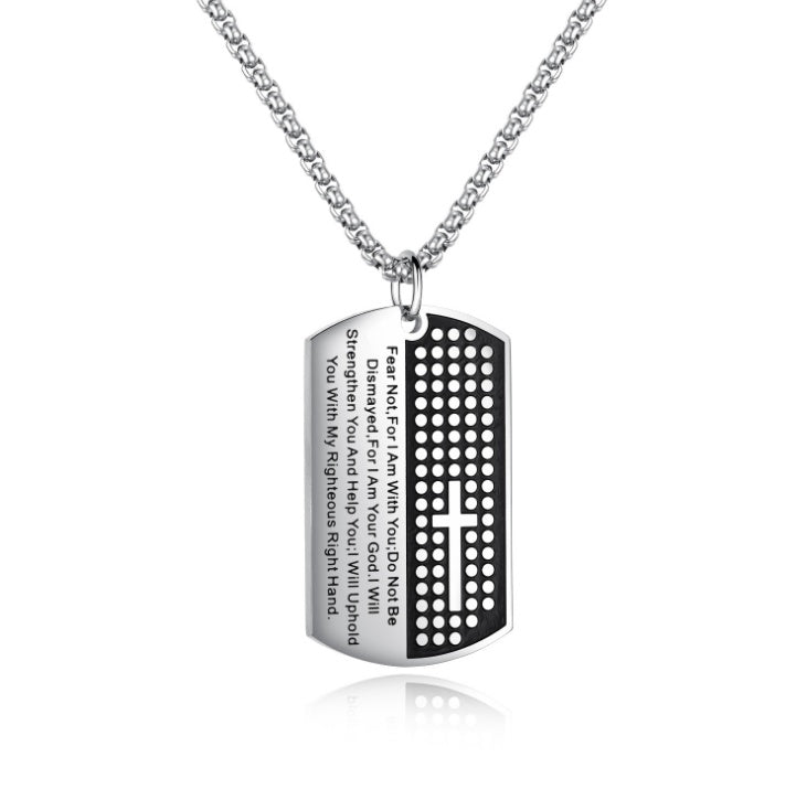 Dog Tag Cross Bible Verse Necklace
