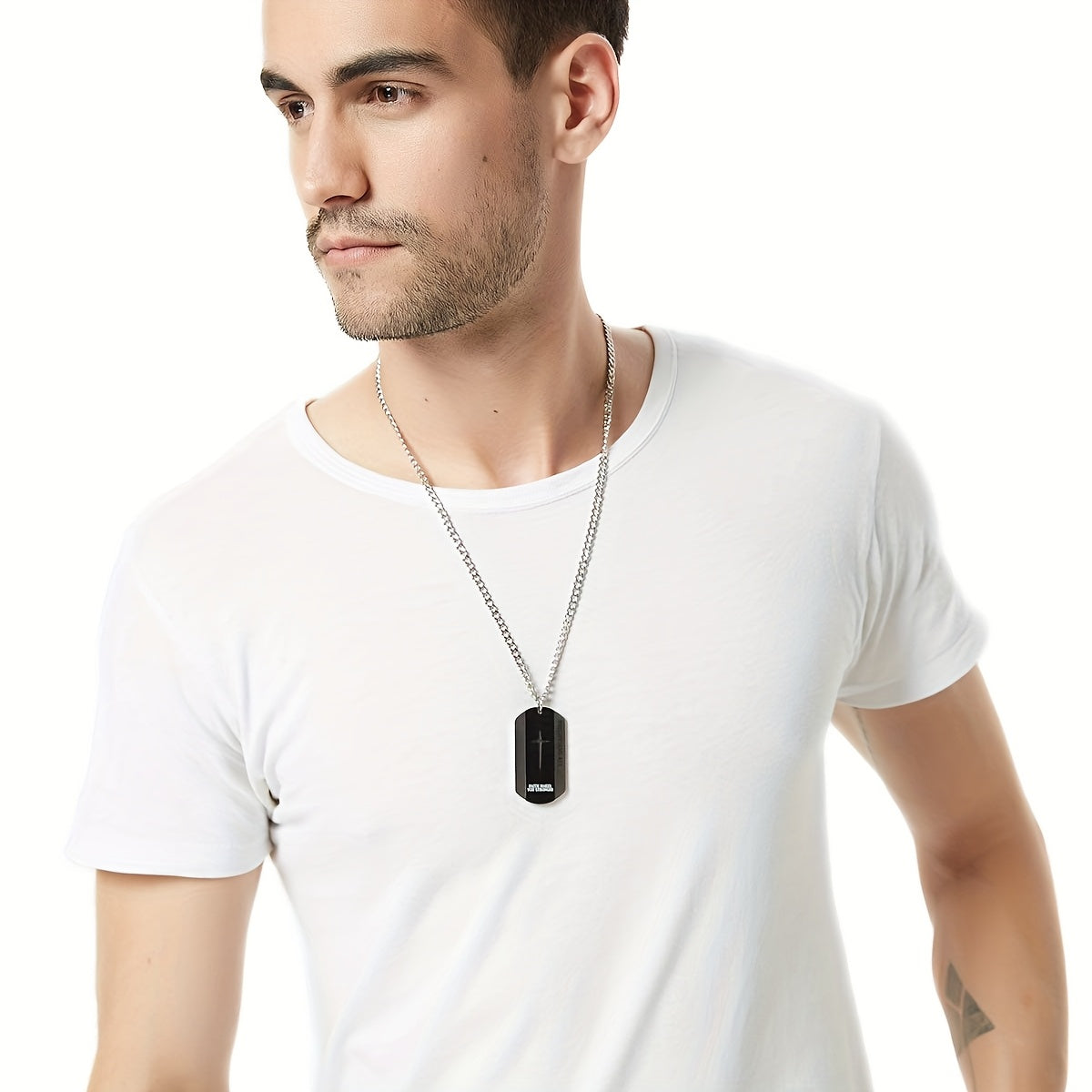 Black Stainless Steel Bible Verse Cross Necklace for Men