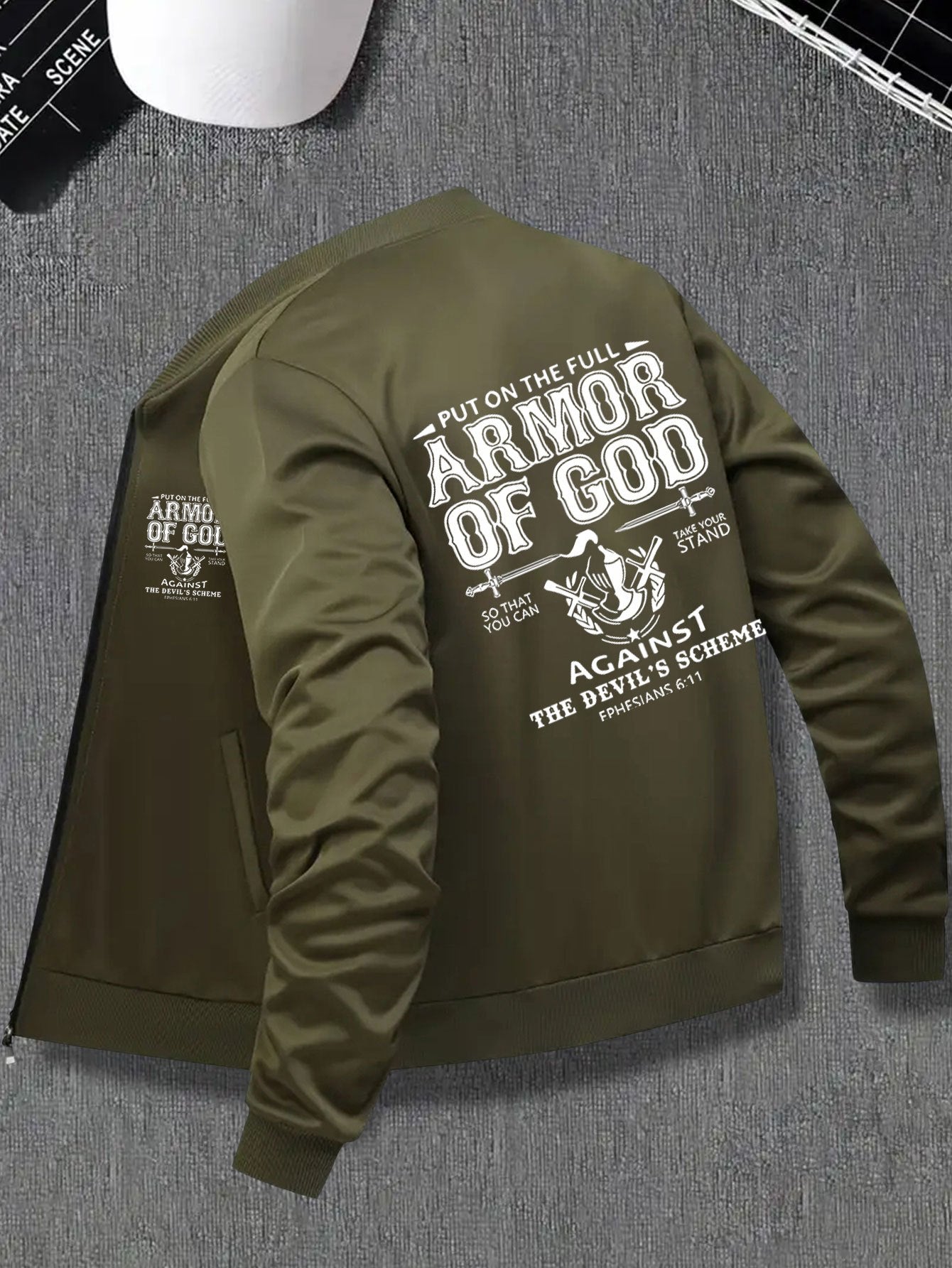 Men's Graphic Christian Full Armor of God Bomber Jacket