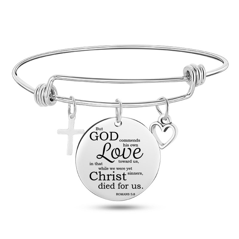 Lady's Bible Scripture Stainless Steel Bangle Bracelet