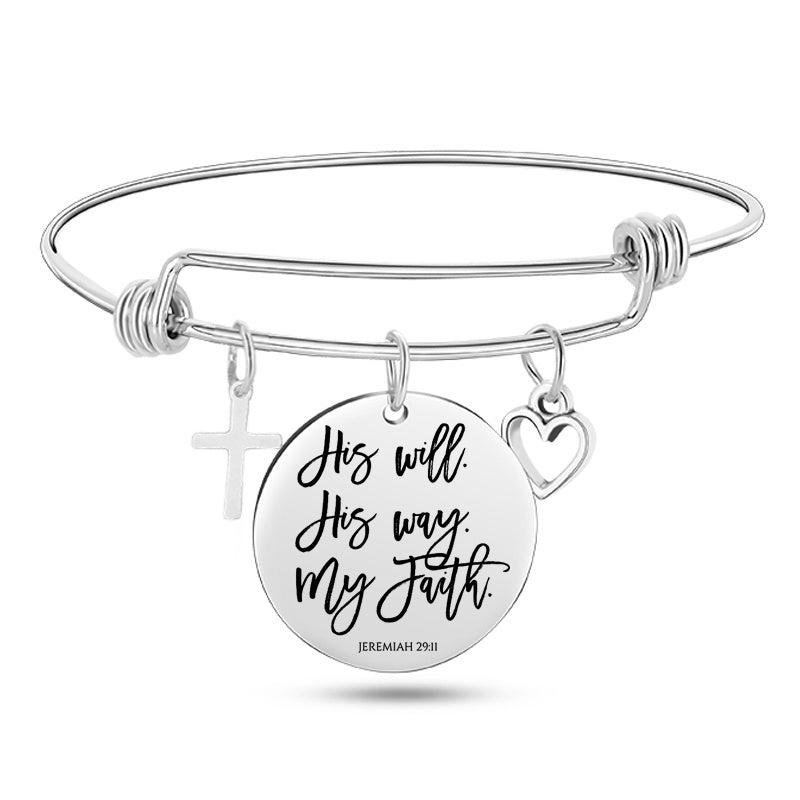 Lady's Bible Scripture Stainless Steel Bangle Bracelet