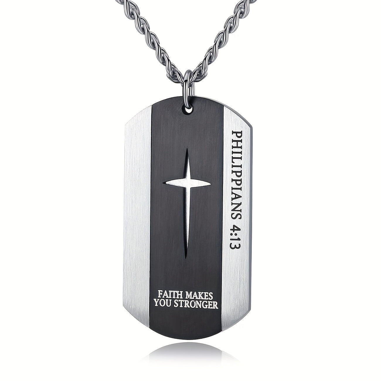 Black Stainless Steel Bible Verse Cross Necklace for Men
