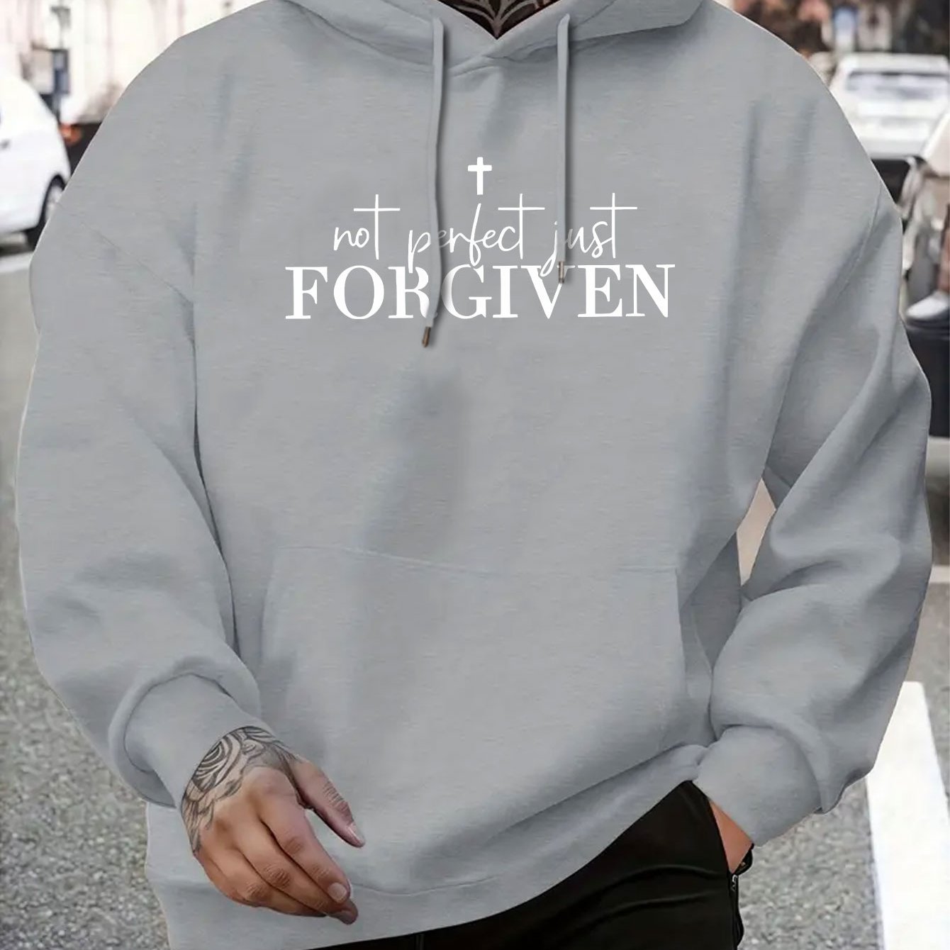 Men's "Not Perfect FORGIVEN" Cross Print Hoodie