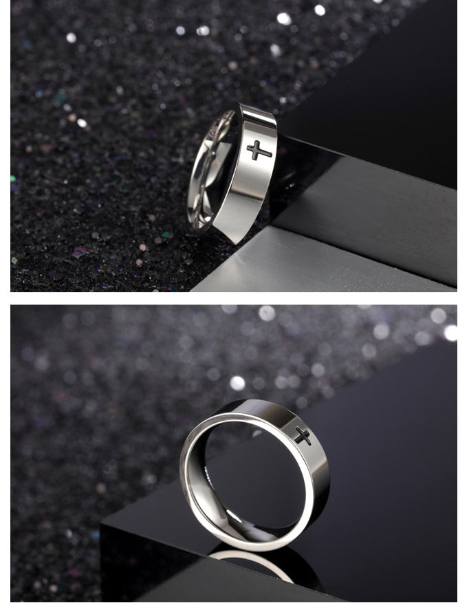 Men's Minimalist Titanium Steel Cross Ring