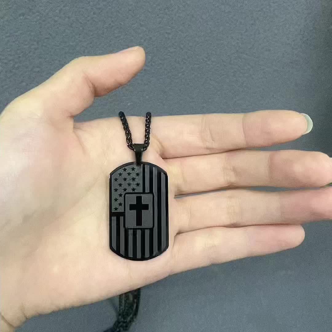 Stainless Steel Black Dog Tag Necklace