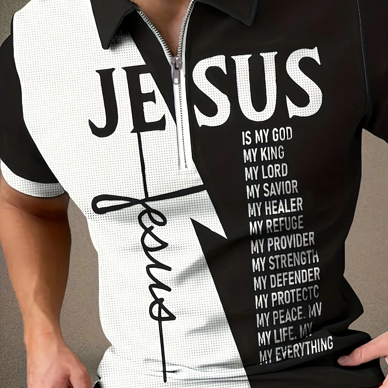 Color Block JESUS Print Polo Shirt