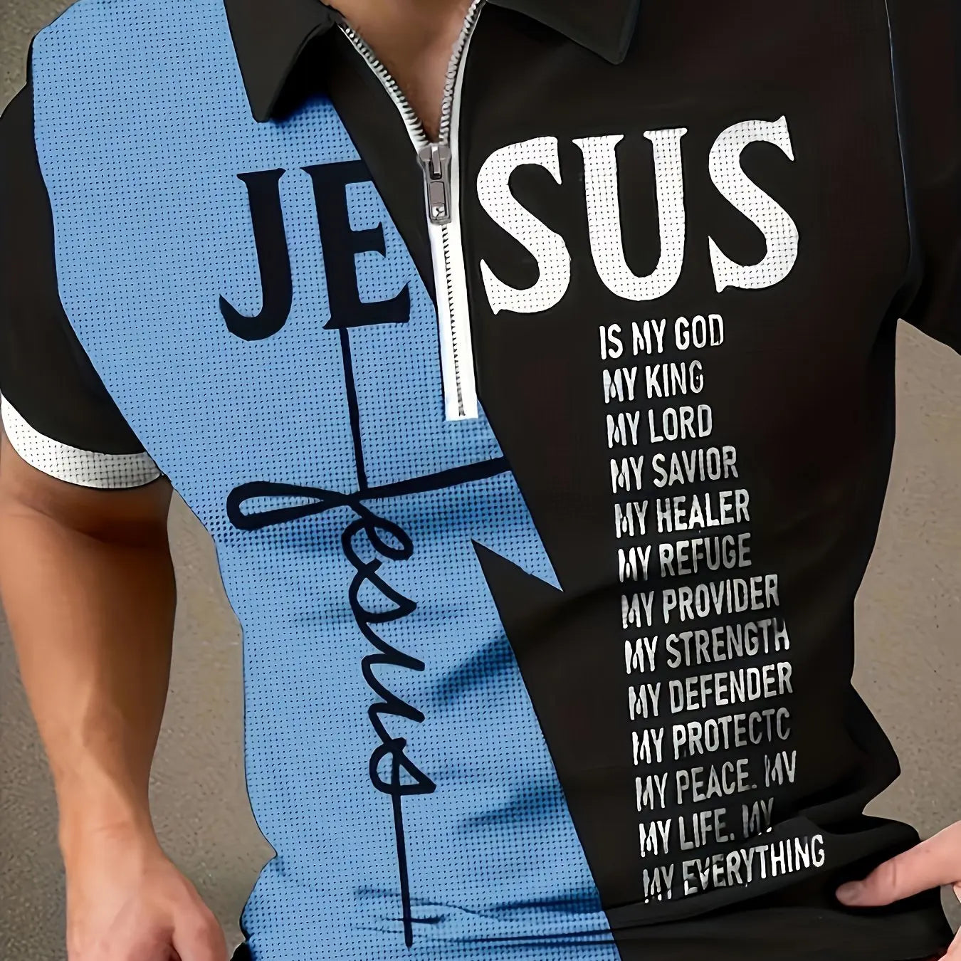 Color Block JESUS Print Polo Shirt