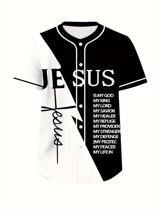 B&W Jesus Button Up Baseball Jersey 