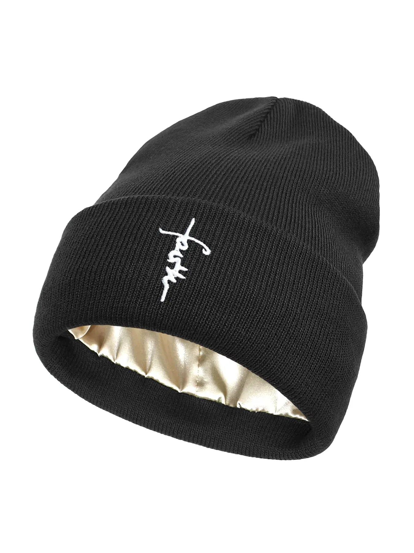 Embroidered Satin Lined Anti-Static Knit Faith Beanie - God Cloth