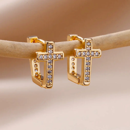 CZ Cross Hoop Earrings