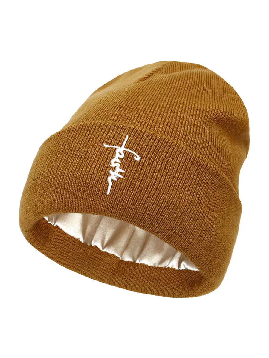 Embroidered Satin Lined Anti-Static Knit Faith Beanie - God Cloth