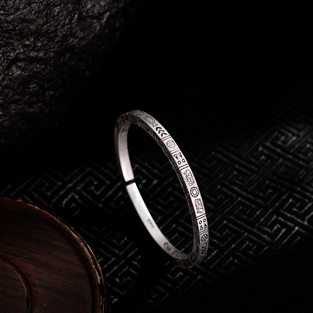 Silvertone Carved Hieroglyphics Bracelet 