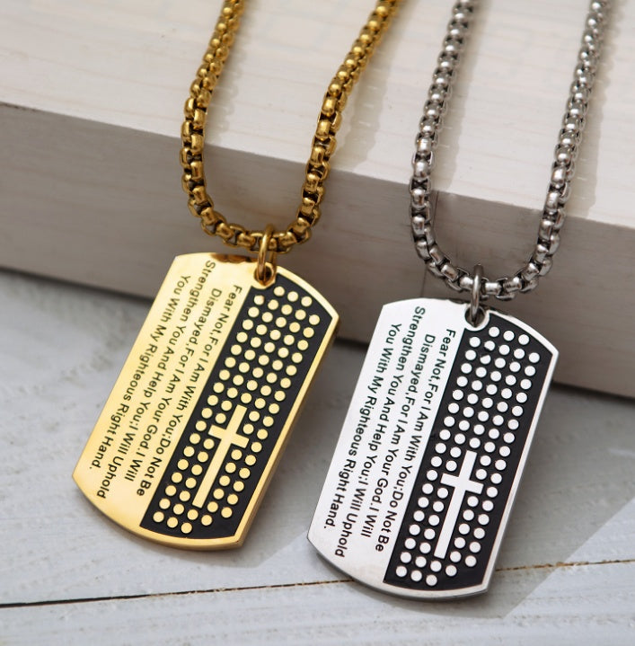 Dog Tag Cross Bible Verse Necklace