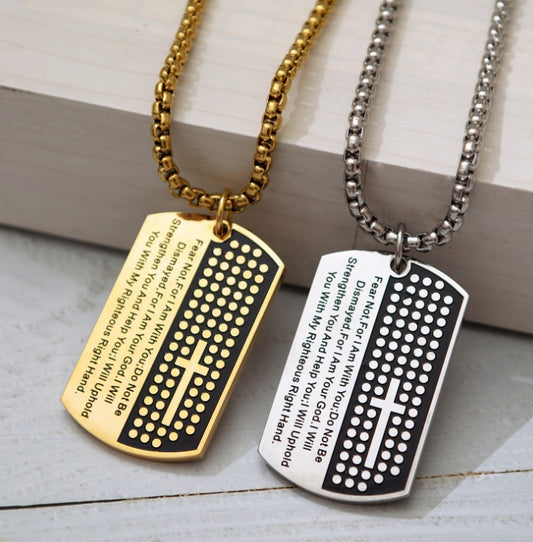 Dog Tag Cross Bible Verse Necklace