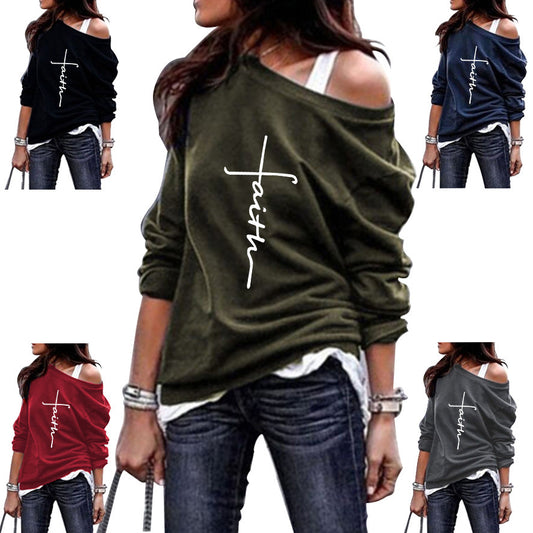 Faith Cross Off Shoulder Sweatshirt 