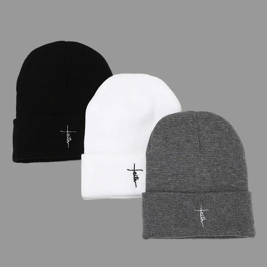 Embroidered Satin Lined Anti-Static Knit Faith Beanie - God Cloth