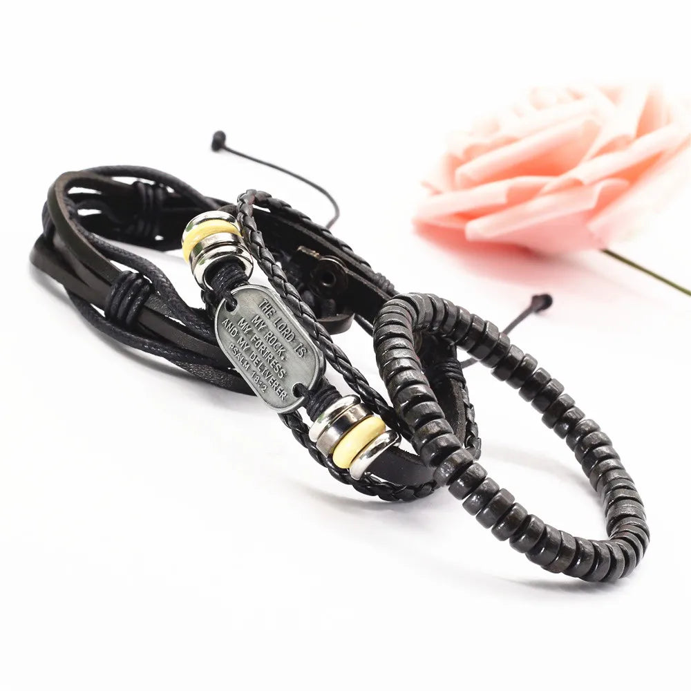 3 Pc Leather Bracelet Set