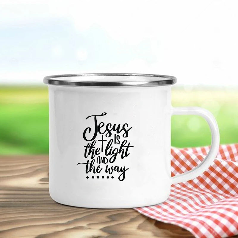 Jesus Is God Enamel Mug – Vintage Christian Coffee Cup with Inspirational Faith Designs