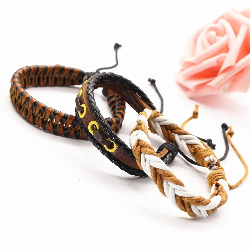 3 Pc Leather Bracelet Set