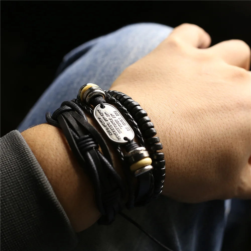 3 Pc Leather Bracelet Set